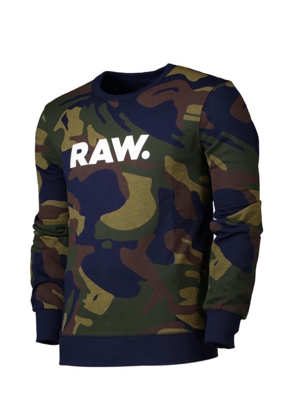 G-Star RAW Men's Camo Crewneck Sweater in Olive and Navy